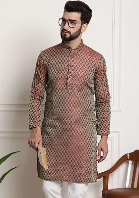 Maroon Ethnic Motifs Poly Blend Kurta For Men