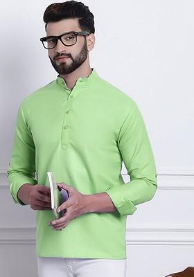 Green Solid Poly Blend Kurta For Men