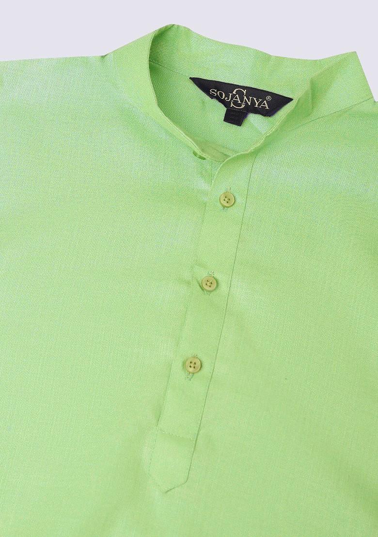 Green Solid Poly Blend Kurta For Men