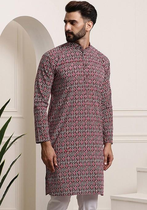 Brown Printed Cotton Kurta For Men — view on Indya