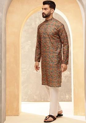 Green Ethnic Motifs Cotton Kurta For Men