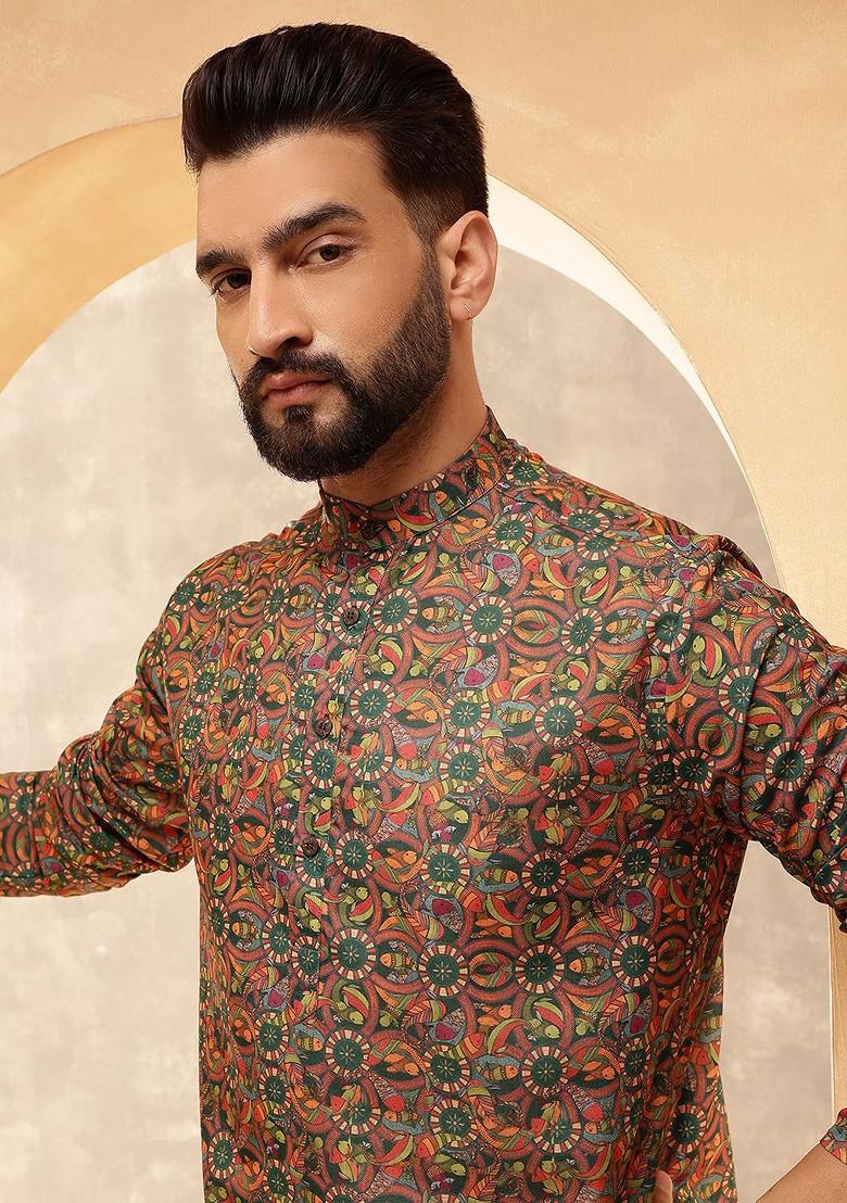 Green Ethnic Motifs Cotton Kurta For Men