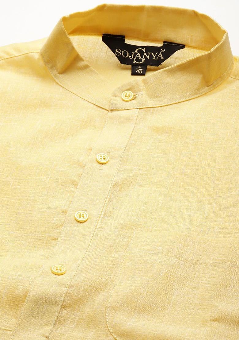 Yellow Solid Cotton Kurta For Men