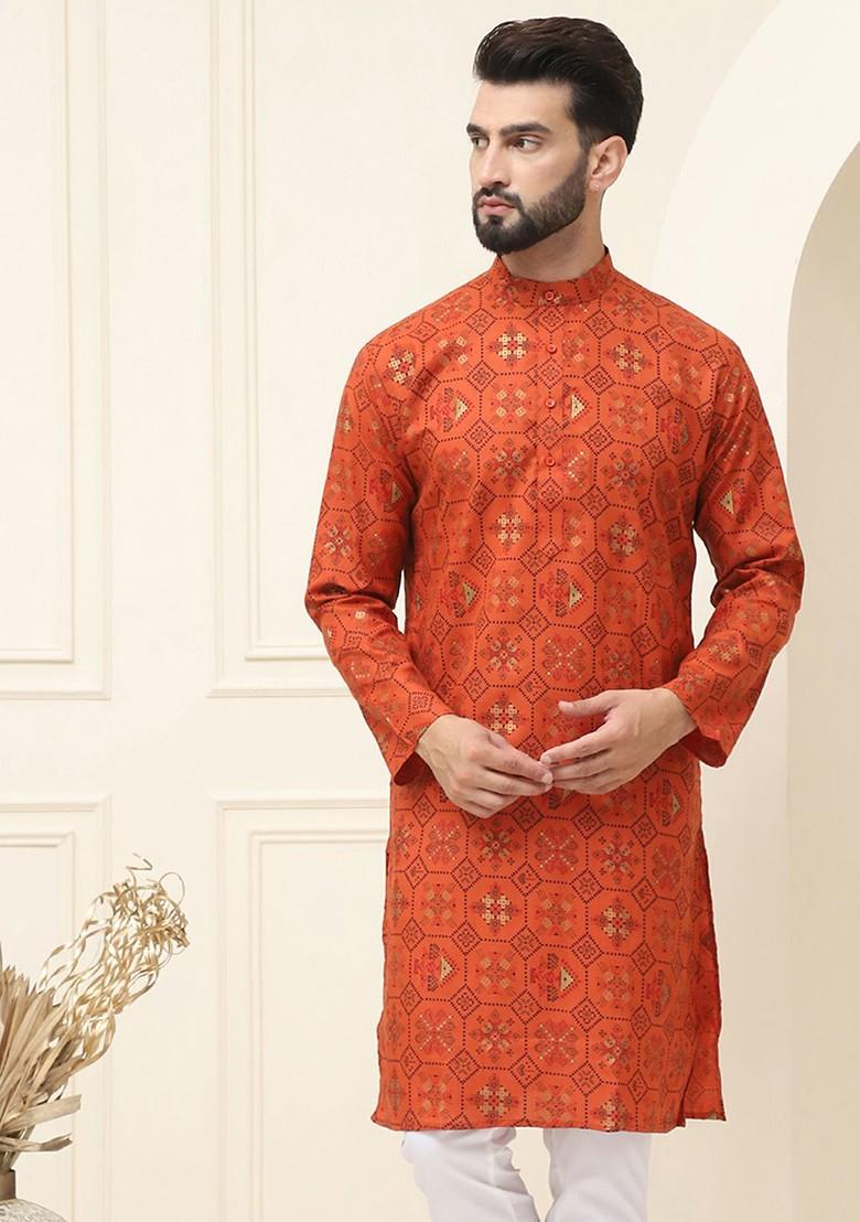 Brown Ethnic Motifs Cotton Kurta For Men