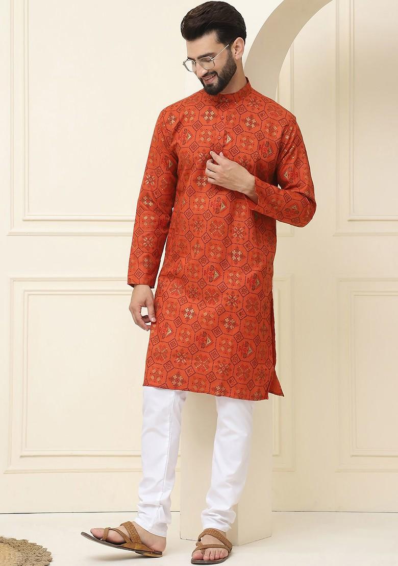 Brown Ethnic Motifs Cotton Kurta For Men
