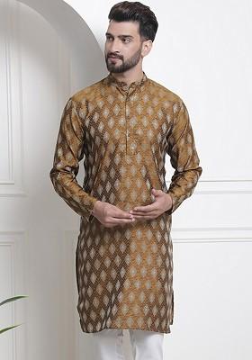 Mustard Ethnic Motifs Poly Blend Kurta For Men
