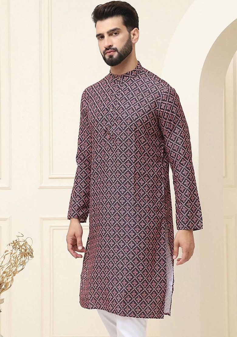 Black Ethnic Motifs Cotton Kurta For Men