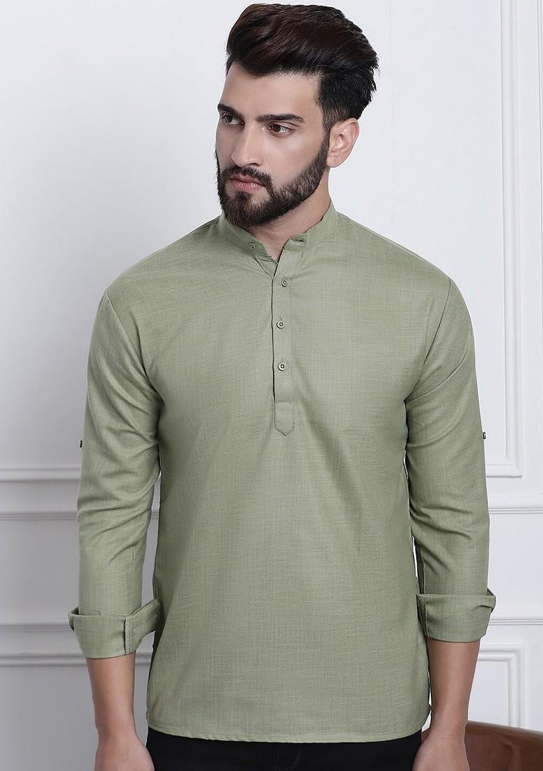 Green Solid Poly Blend Kurta For Men