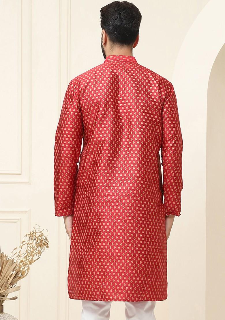 Maroon Ethnic Motifs Poly Blend Kurta For Men