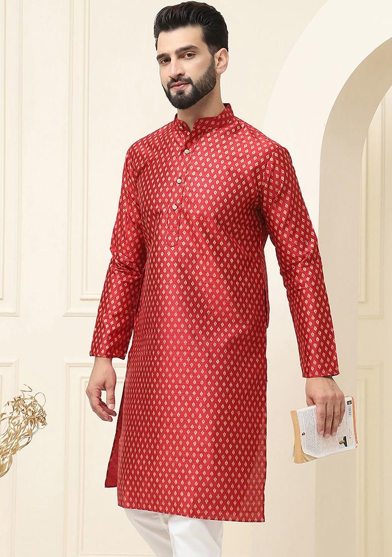 Maroon Ethnic Motifs Poly Blend Kurta For Men