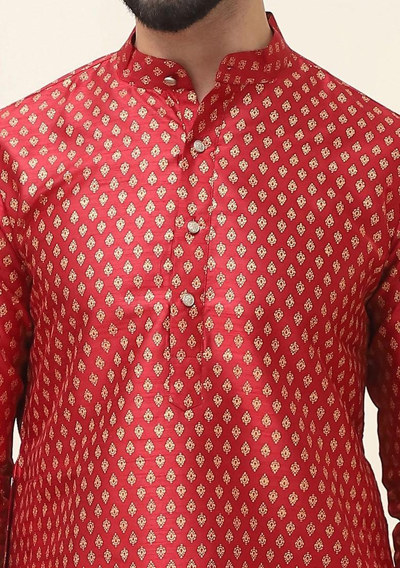Maroon Ethnic Motifs Poly Blend Kurta For Men