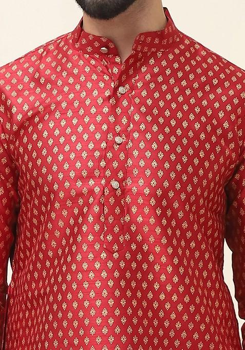 Sea Green Ethnic Motifs Poly Blend Kurta For Men