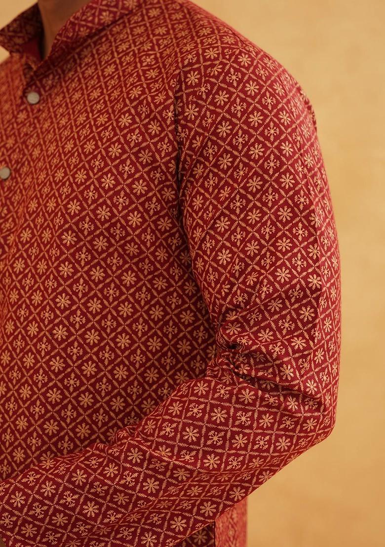 Maroon Ethnic Motifs Poly Blend Kurta For Men
