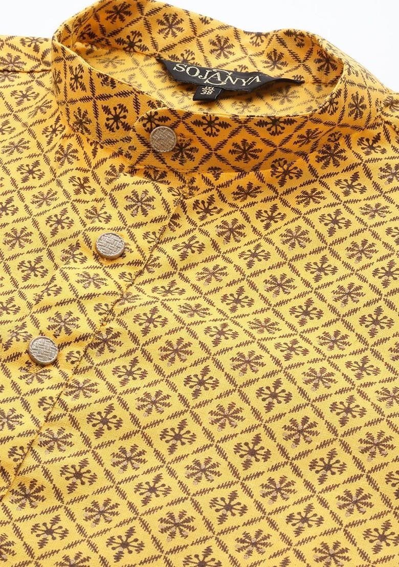 Mustard Ethnic Motifs Cotton Kurta For Men