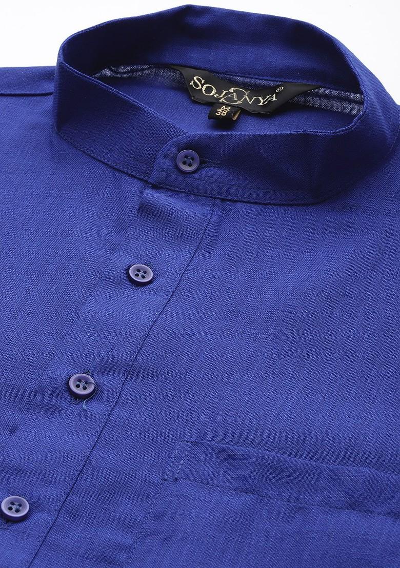 Blue Solid Poly Blend Kurta For Men