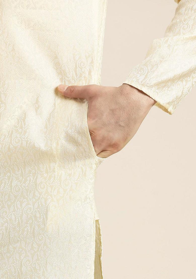 Cream Ethnic Motifs Cotton Kurta For Men