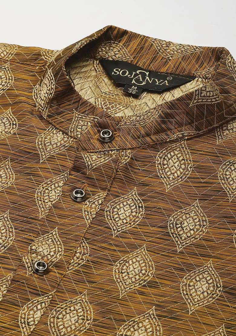 Mustard Ethnic Motifs Cotton Kurta For Men - Indya