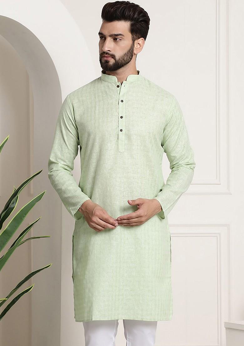Green Solid Poly Blend Kurta For Men