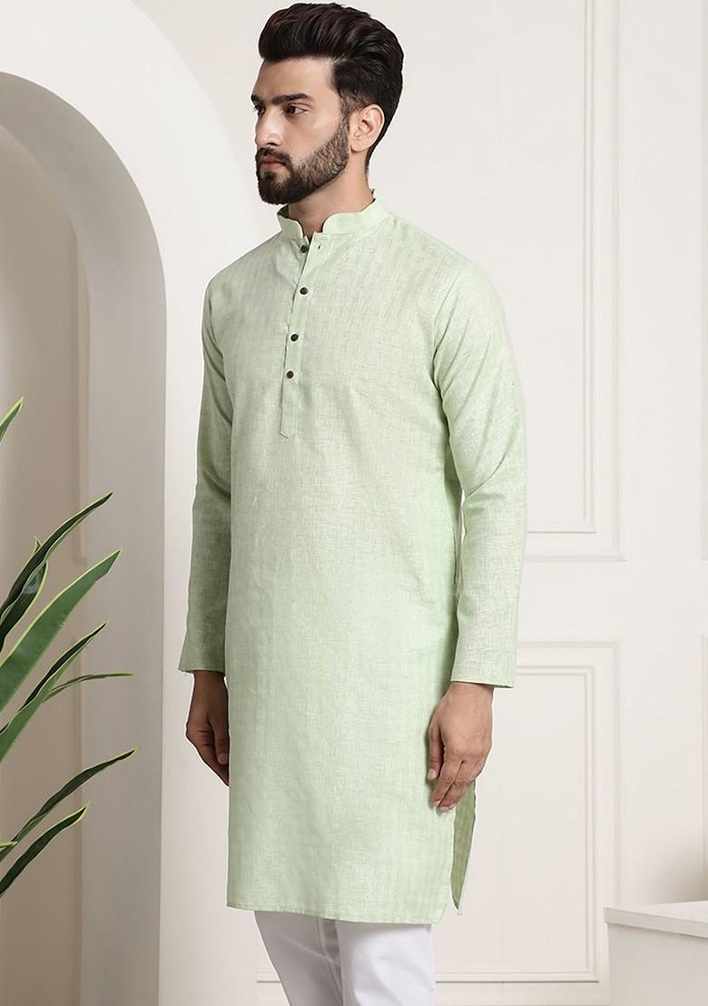 Green Solid Poly Blend Kurta For Men