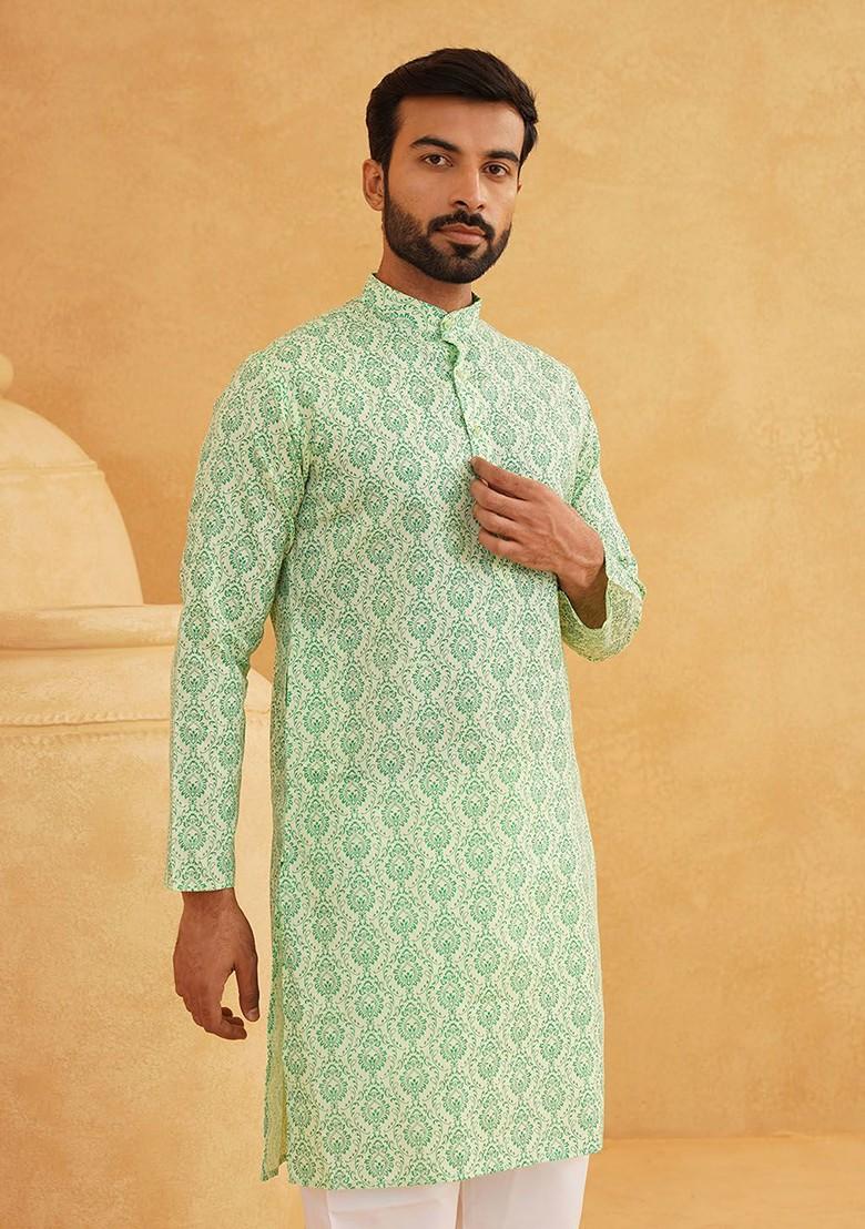 Green Ethnic Motifs Cotton Kurta For Men