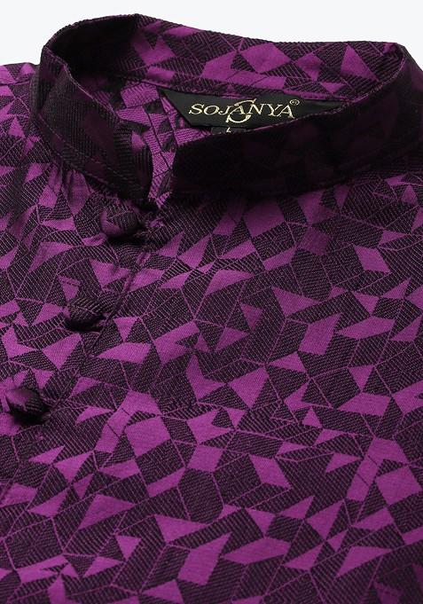 Purple Woven Silk Kurta For Men
