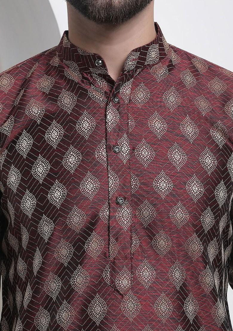 Maroon Woven Jacquard Kurta For Men