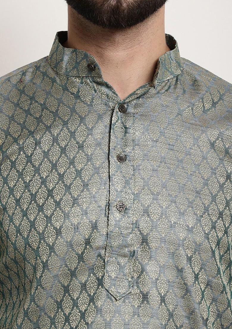 Green Woven Jacquard Kurta For Men