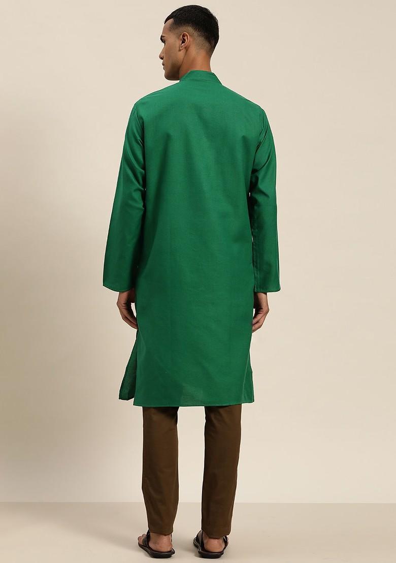 Green Solid Poly Blend Kurta For Men
