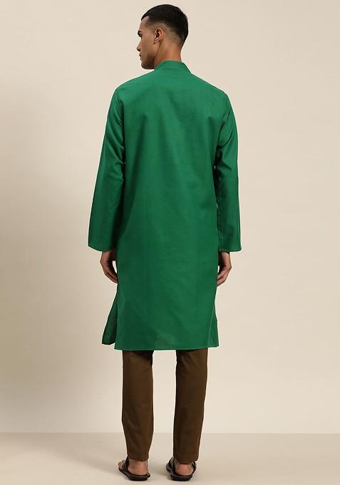 Green Solid Poly Blend Kurta For Men