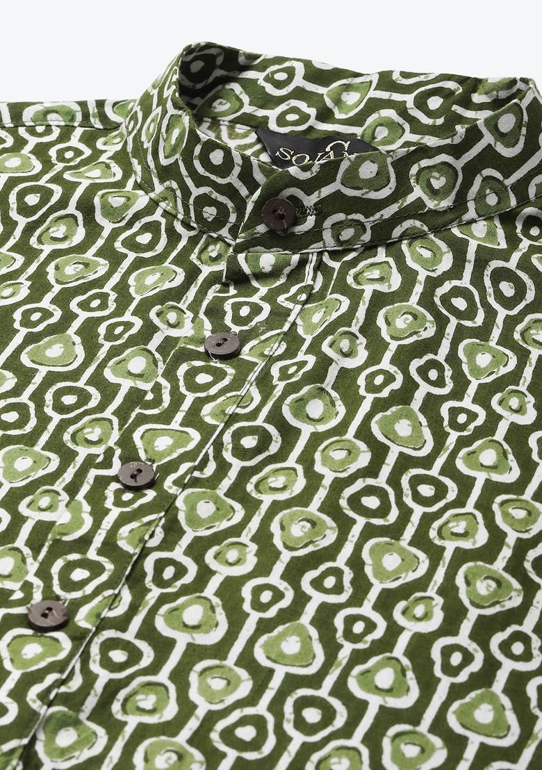 Green Ethnic Motifs Poly Blend Kurta For Men