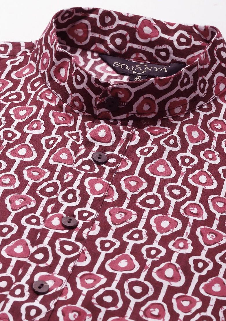 Brown Ethnic Motifs Poly Blend Kurta For Men