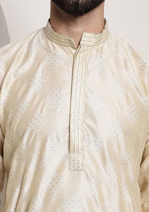 Gold Ethnic Motifs Poly Blend Kurta For Men
