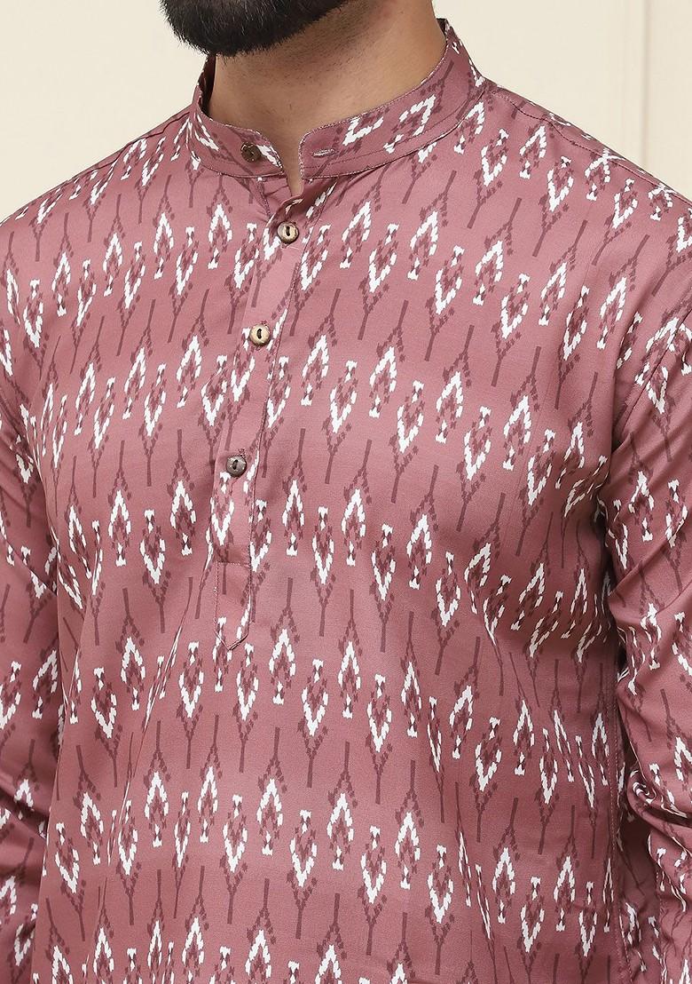 Brown Ethnic Motifs Poly Blend Kurta For Men