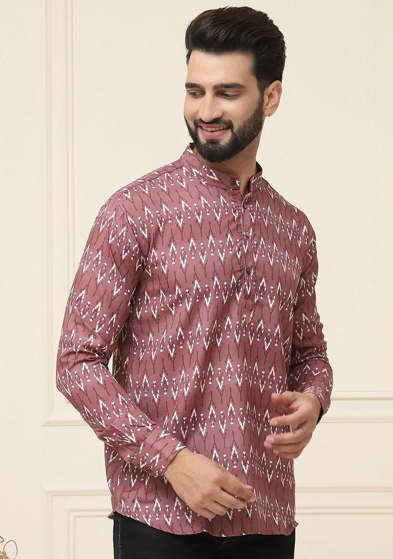 Brown Ethnic Motifs Poly Blend Kurta For Men