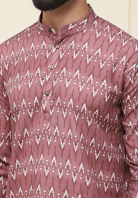 Brown Ethnic Motifs Poly Blend Kurta For Men