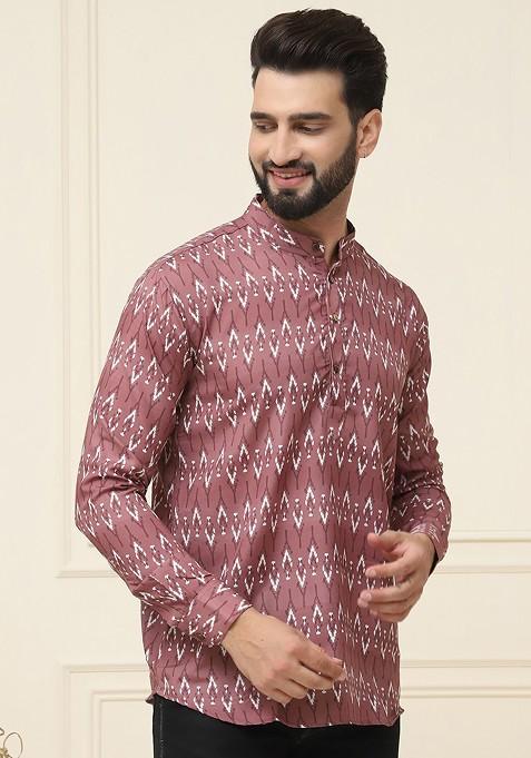 Brown Ethnic Motifs Poly Blend Kurta For Men