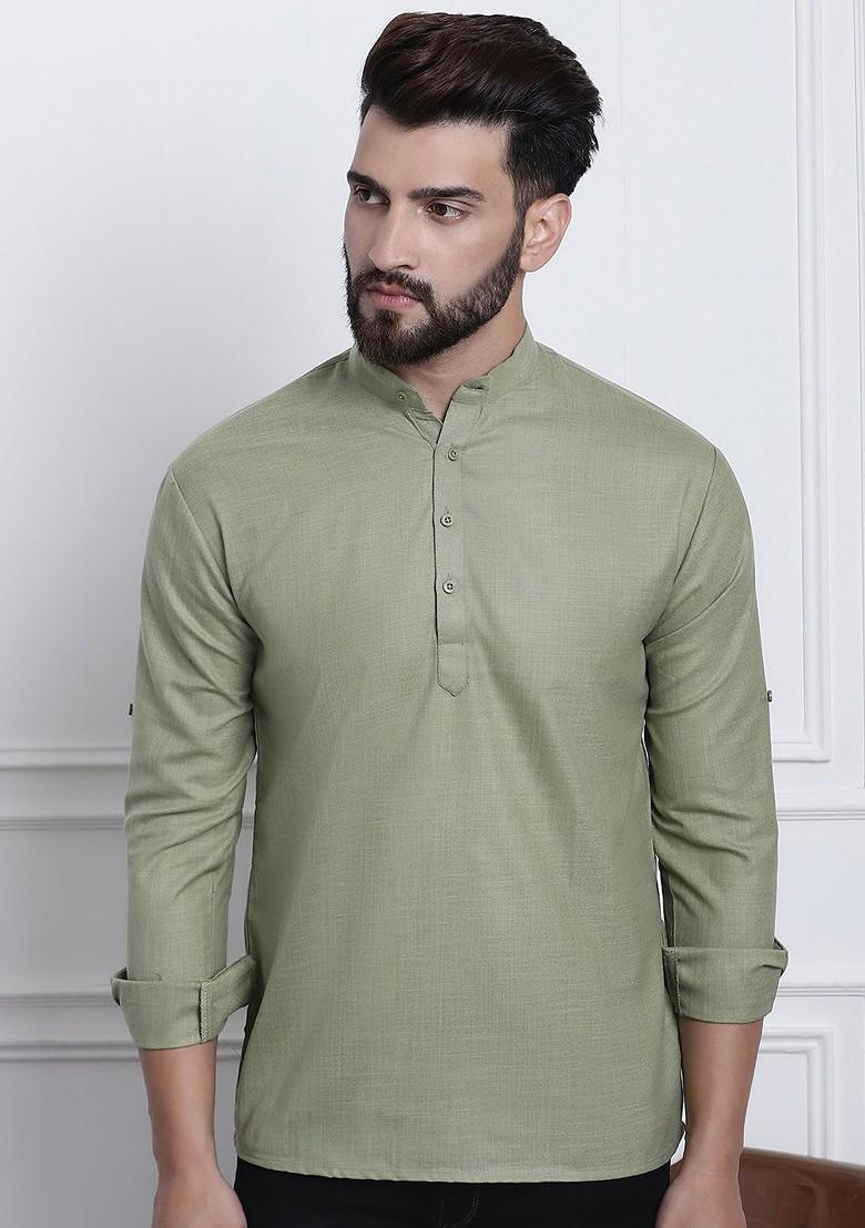 Green Solid Poly Blend Kurta For Men