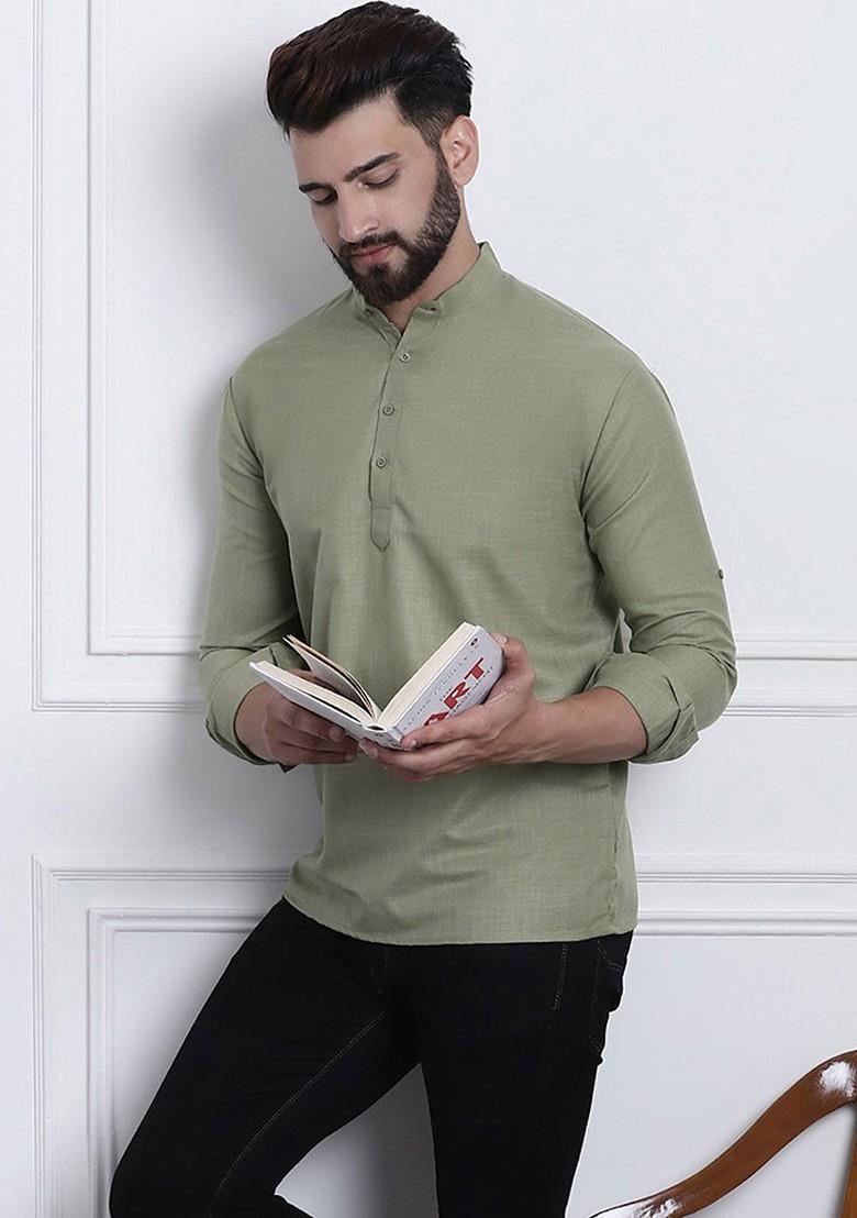 Green Solid Poly Blend Kurta For Men