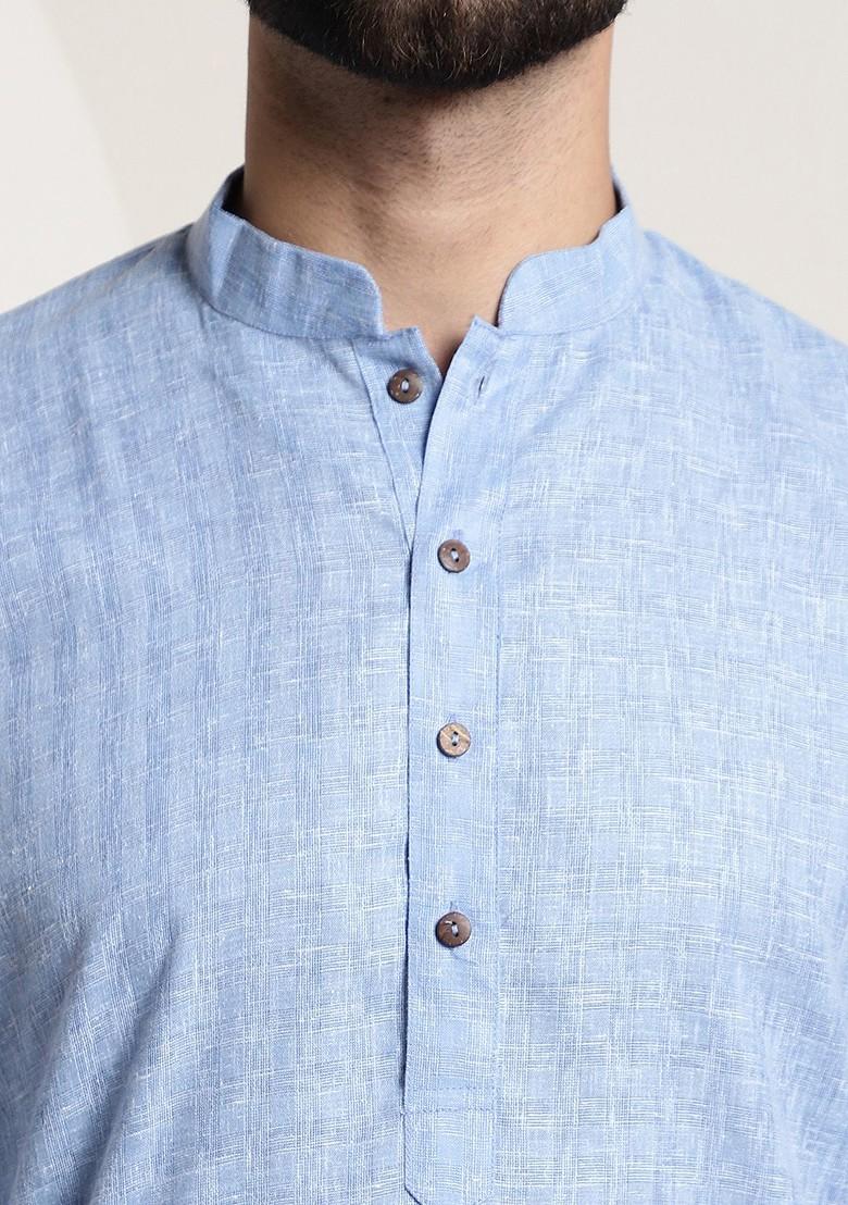 Blue Solid Poly Blend Kurta For Men