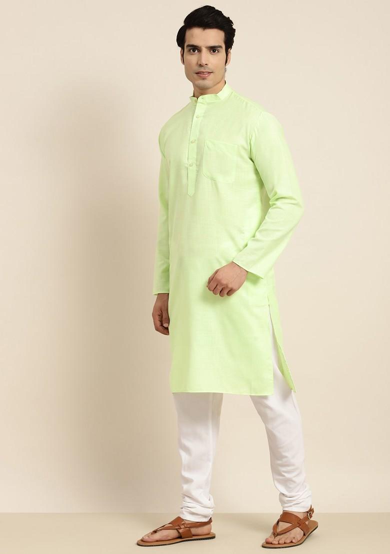 Green Solid Poly Blend Kurta For Men
