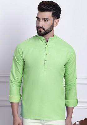 Green Solid Poly Blend Kurta For Men