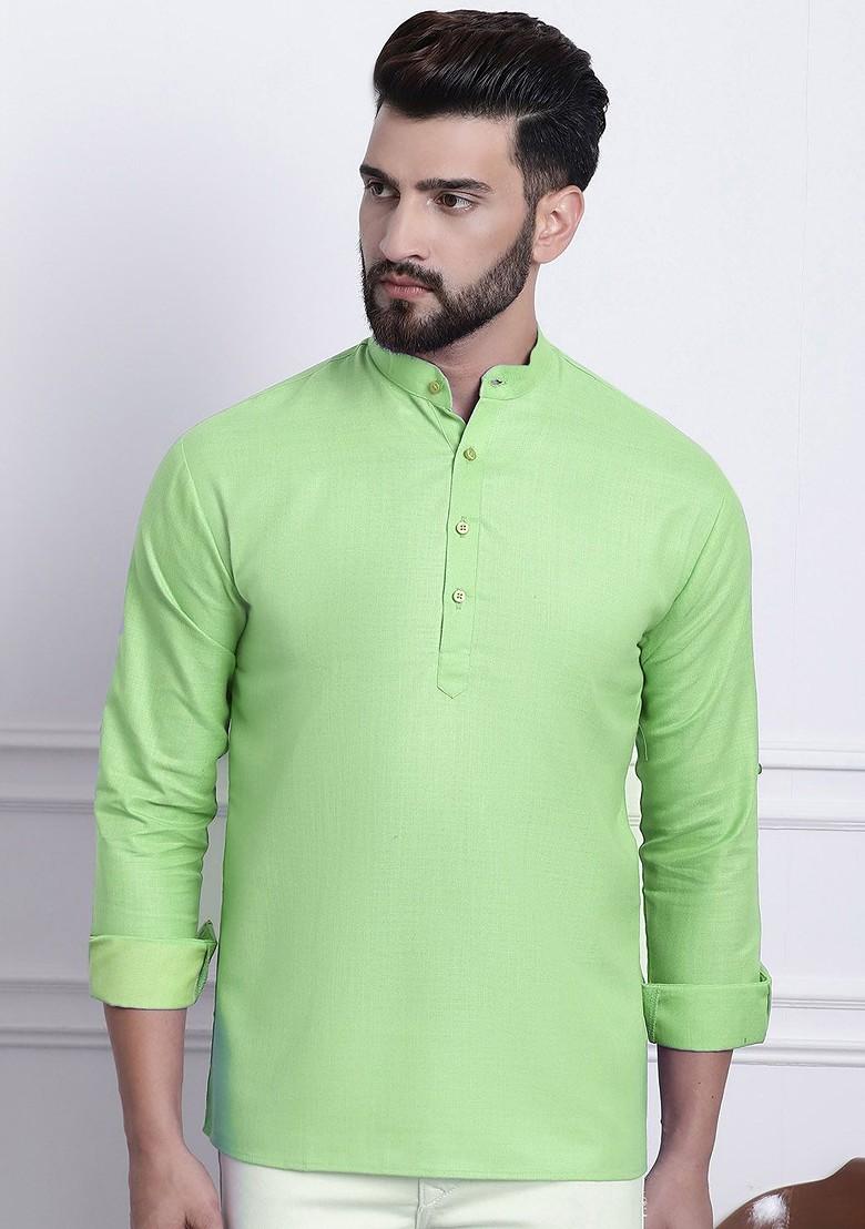 Green Solid Poly Blend Kurta For Men