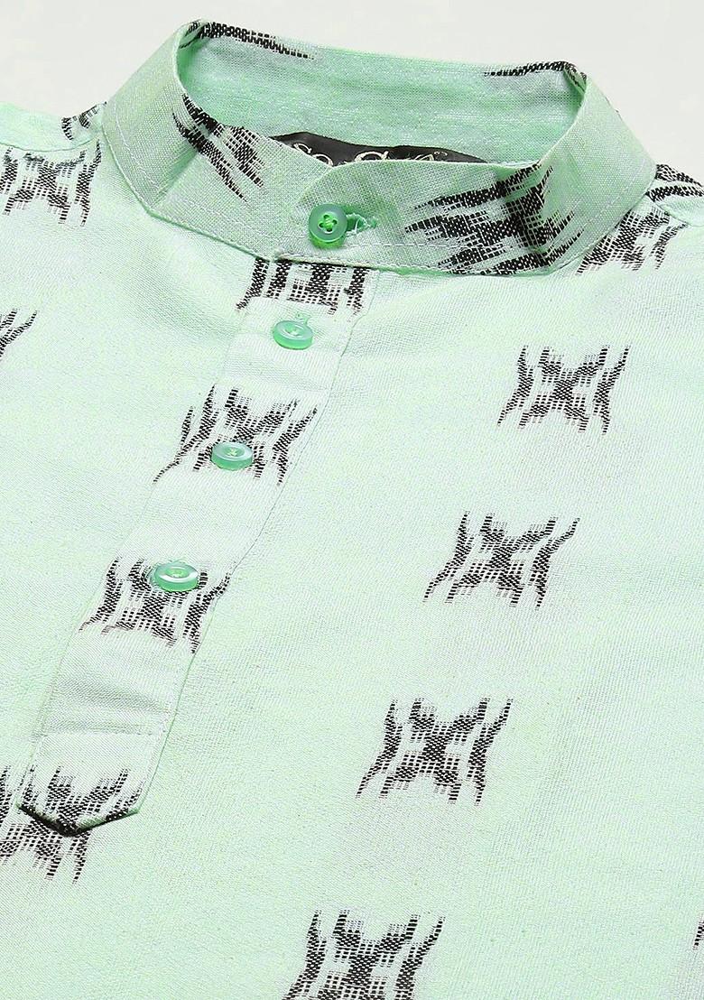 Green Solid Cotton Kurta For Men