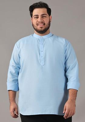 Blue Solid Cotton Kurta For Men