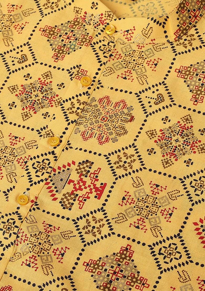 Yellow Ethnic Motifs Cotton Kurta For Men