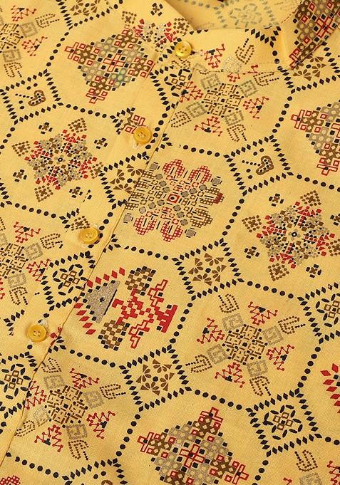 Yellow Ethnic Motifs Cotton Kurta For Men