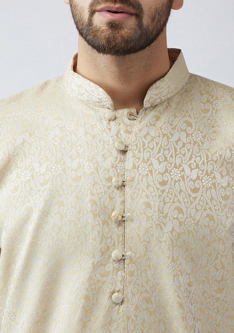 Gold Woven Poly Blend Kurta For Men