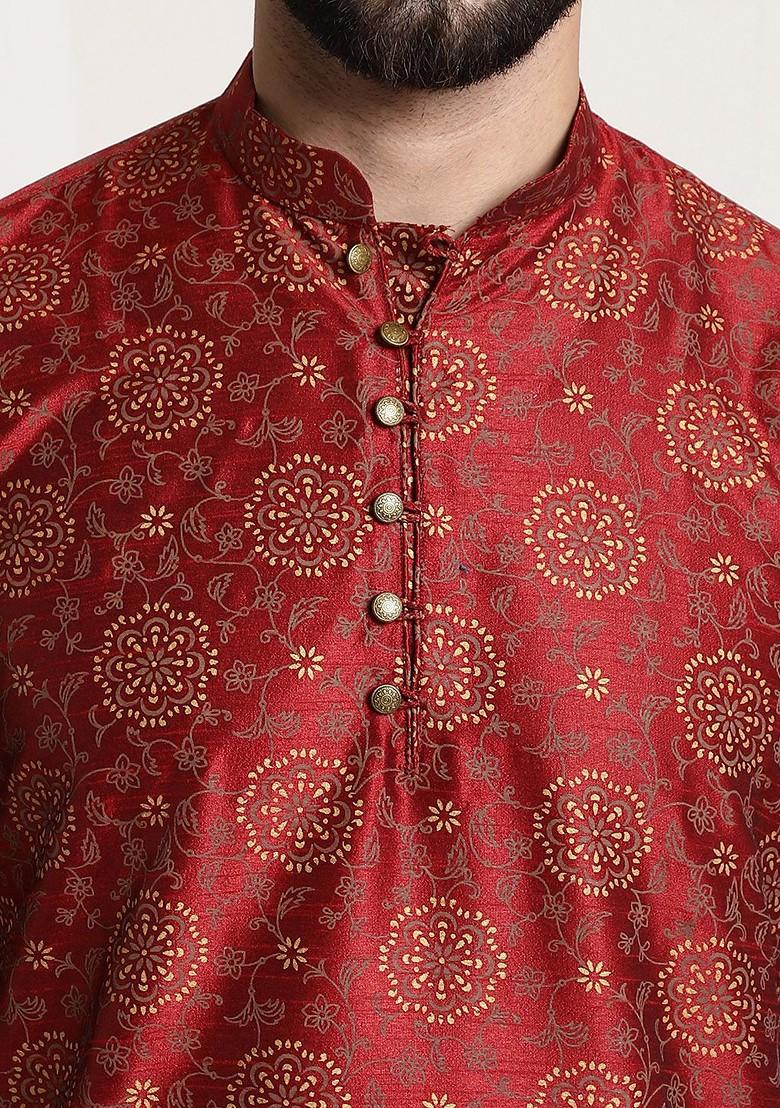Maroon Ethnic Motifs Cotton Kurta For Men