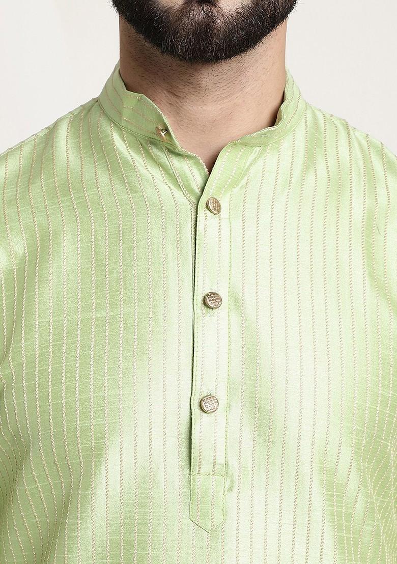 Green Woven Jacquard Kurta For Men