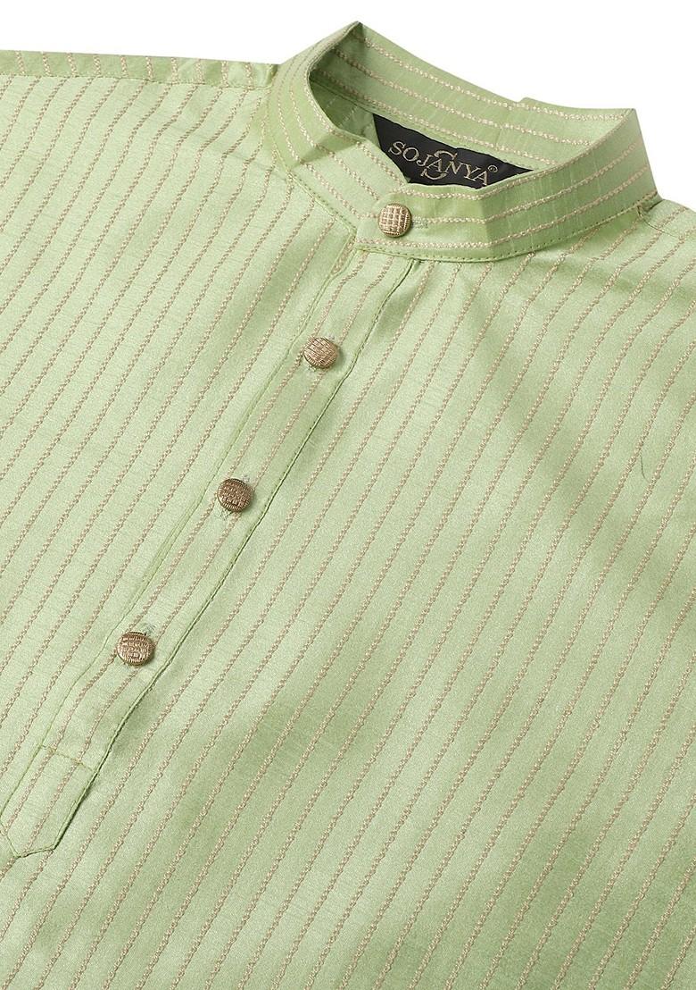 Green Woven Jacquard Kurta For Men